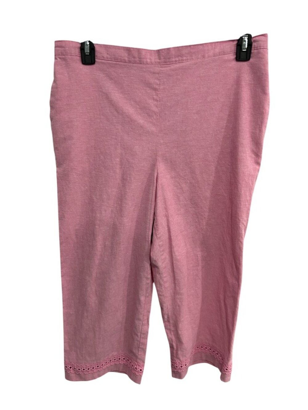 Alfred Dunner Pink Pull-On Lace Eyelet Hem Capri Pants SZ 14 Coquette Soft Life